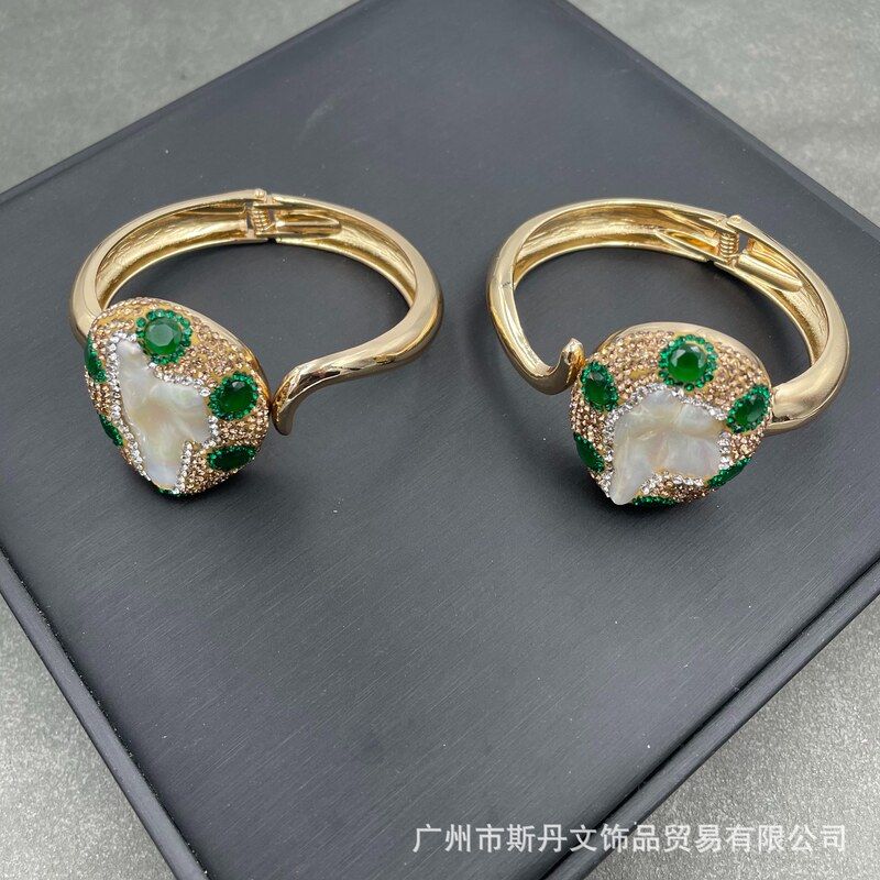 玉石电镀色欧美钻捷克手个性碧玉天然异形手镯巴洛克珍珠环保时尚
