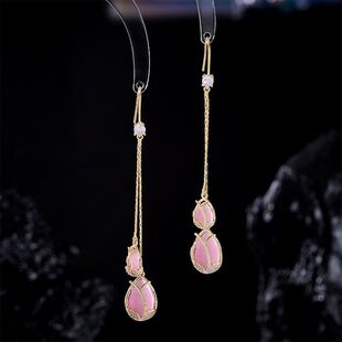简约超仙锆石小众轻奢长款 耳饰镶嵌耳线气质猫眼石郁金香流苏耳环