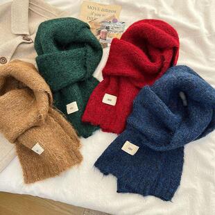 秋冬百搭韩国ggg显白含羊毛围巾女高级感保暖软糯针织围巾情侣款