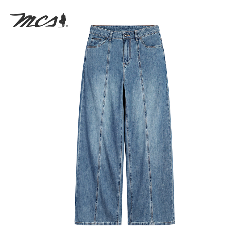 MCS女棉麻松身直筒版牛仔裤轻薄休闲复古吸湿透气长裤CS25WN119W