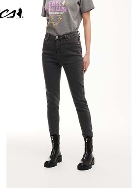 MCS修身版牛仔裤女微弹复古水洗做旧棉弹百搭休闲长裤CS22WP111W