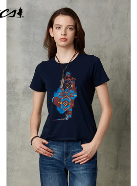 MCS合身版短袖夏季女士新品休闲圆领棉T恤通勤印花棉TCS20KT307W