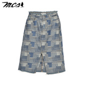 MCS女士秋冬新款 复古印花半身裙长款 百搭显瘦牛仔裙子CW20WQ206W