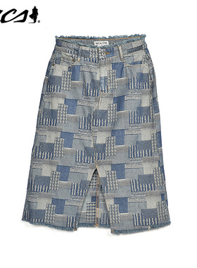 MCS女士秋冬新款复古印花半身裙长款百搭显瘦牛仔裙子CW20WQ206W