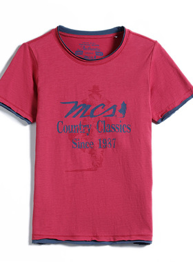 MCS夏季女士新品短袖合身休闲圆领棉T恤通勤印花棉T女CS20KT308W