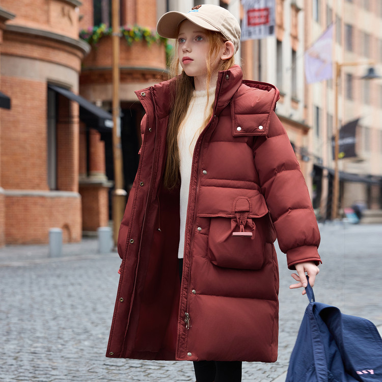 女童中大童韩版中长款羽绒服