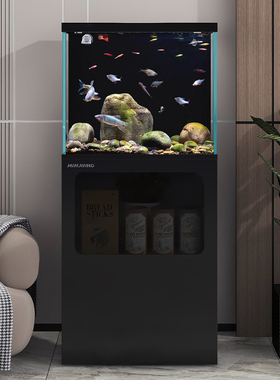 闽江鱼缸客厅家用小型落地背滤超白玻璃生态造景自循环新款金鱼缸