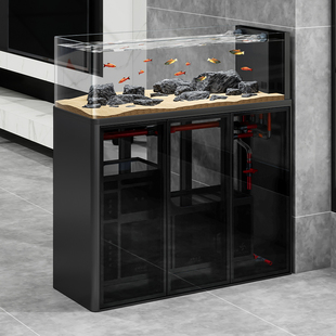 闽江子弹头溪流缸客厅家用屏风底滤直弯弧形鱼缸创意生态南美缸