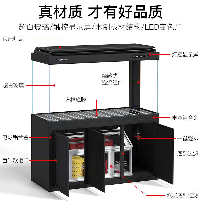 闽江大型鱼缸超白玻璃水族箱级底过滤生态免换水家用客厅鱼缸
