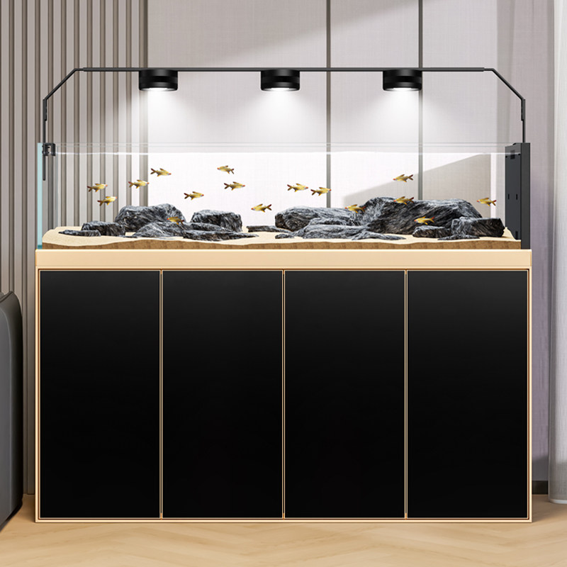 闽江新款极窄溪流缸大型生态造景南美缸轻奢客厅超白玻璃底滤鱼缸