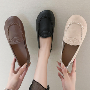 牛筋底妈妈鞋秋季真软皮软底软面单鞋舒适皮鞋子中老年一脚蹬女鞋