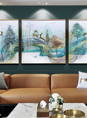 翡冷翠立体轻奢风客厅三联晶瓷画