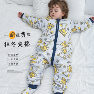 儿童分腿睡袋春秋冬薄棉婴儿防踢被宝宝睡袋可拆袖 大童连体睡衣