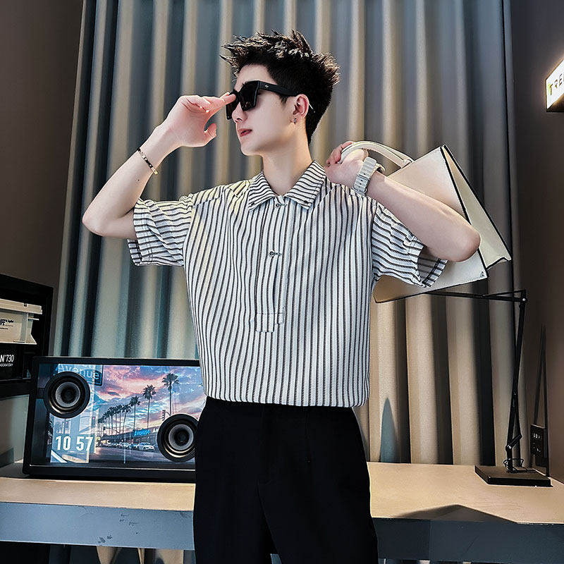 矮小个子潮男小码翻领短袖T恤男帅气条纹POLO衫夏季XS155半袖上衣