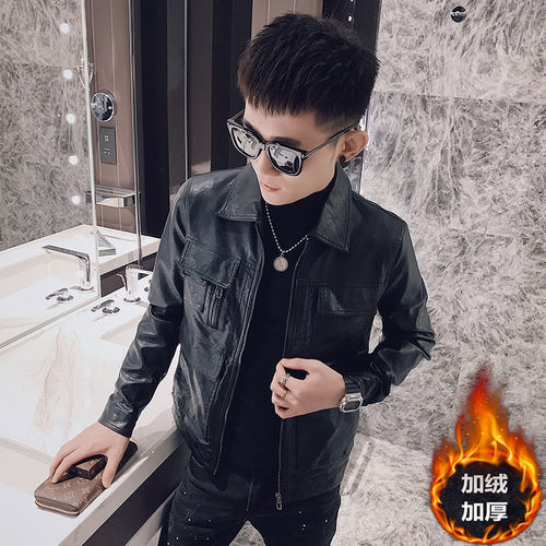 155矮小个子XS加小码男装短款修身PU皮夹克S号潮流瘦人机车服皮衣