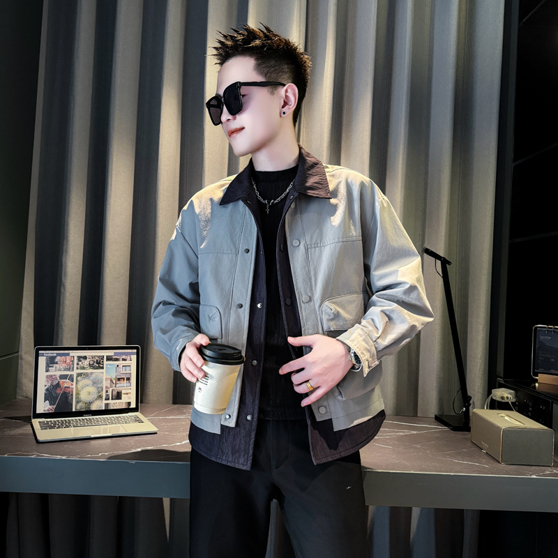 小码男装潮流假两件翻领夹克