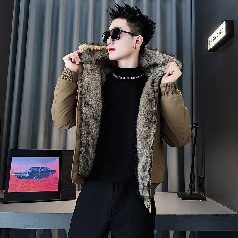 座山雕毛领棉衣冬季加厚保暖外套