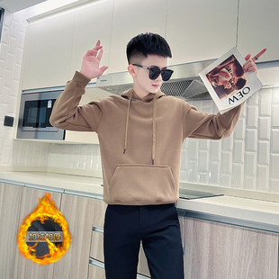 XS号连帽卫衣男韩版修身纯色打底衫矮小个子秋冬百搭上衣小码外套
