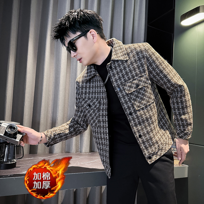 潮流小码男装秋冬加绒加厚翻领