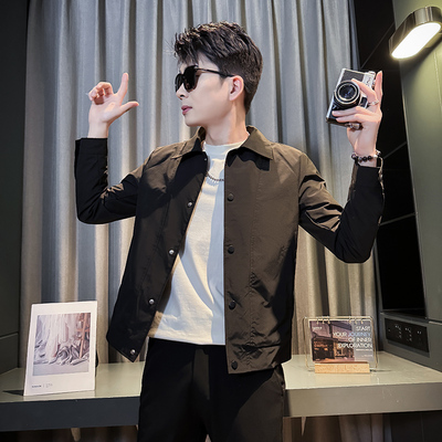 矮个子小码男装春季翻领外套修身短款上衣S号XS155瘦人简约夹克潮