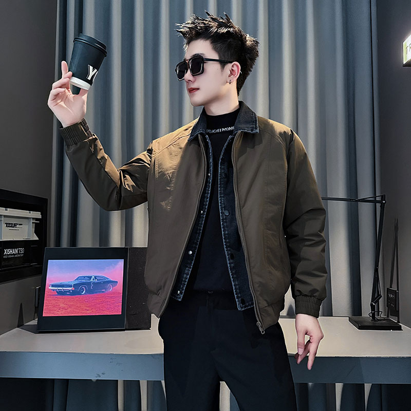 XS155小码潮流假两件翻领棉衣