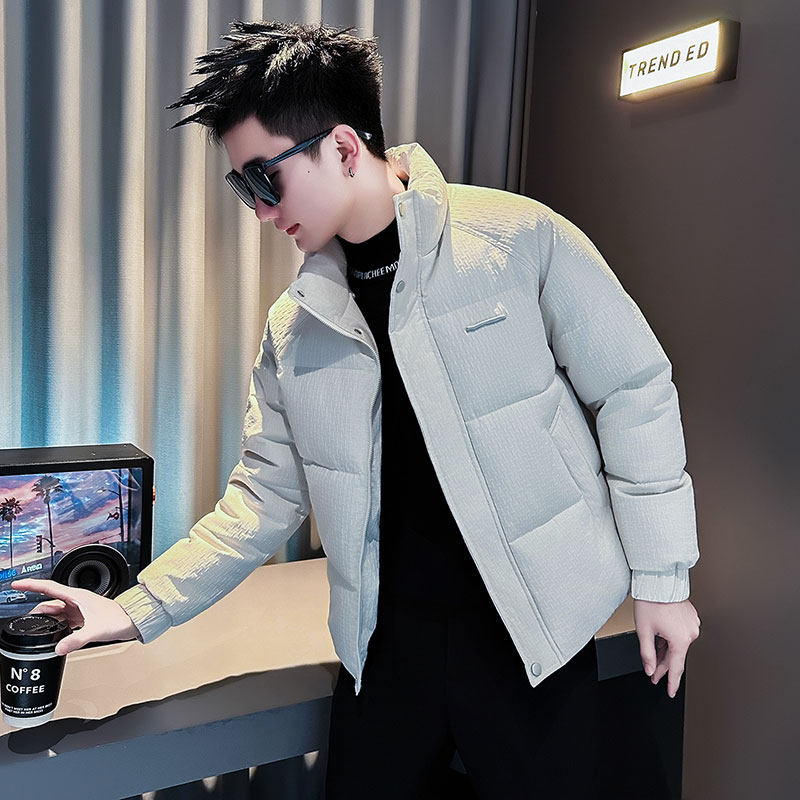 小码男装潮流立领白色棉服男冬季加厚保暖外套XS155小个子S号棉衣