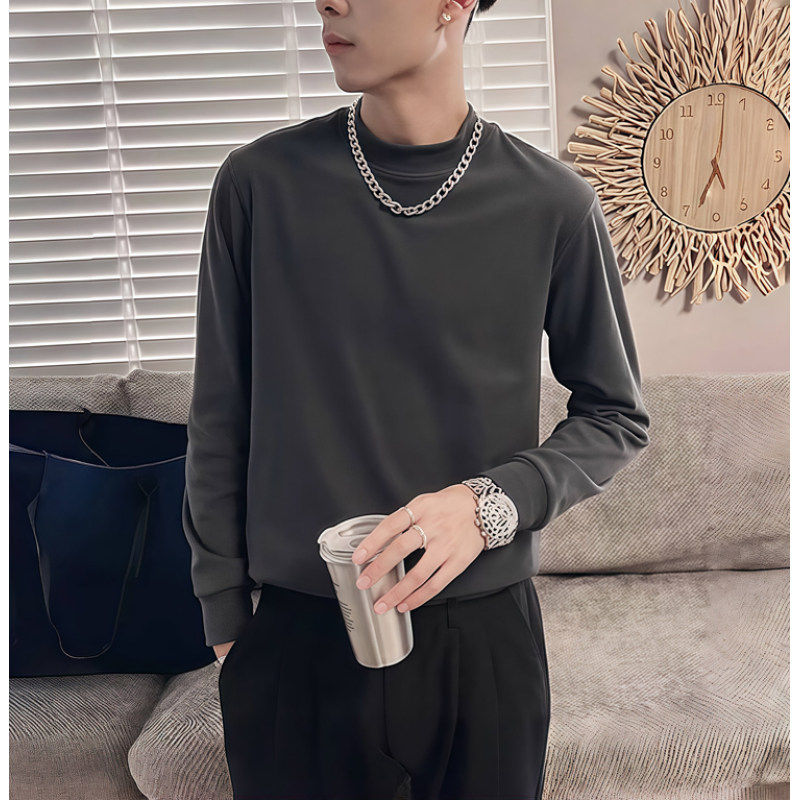 小码男装秋冬德绒纯色打底衫155矮小个子S号XS修身半高领长袖T恤