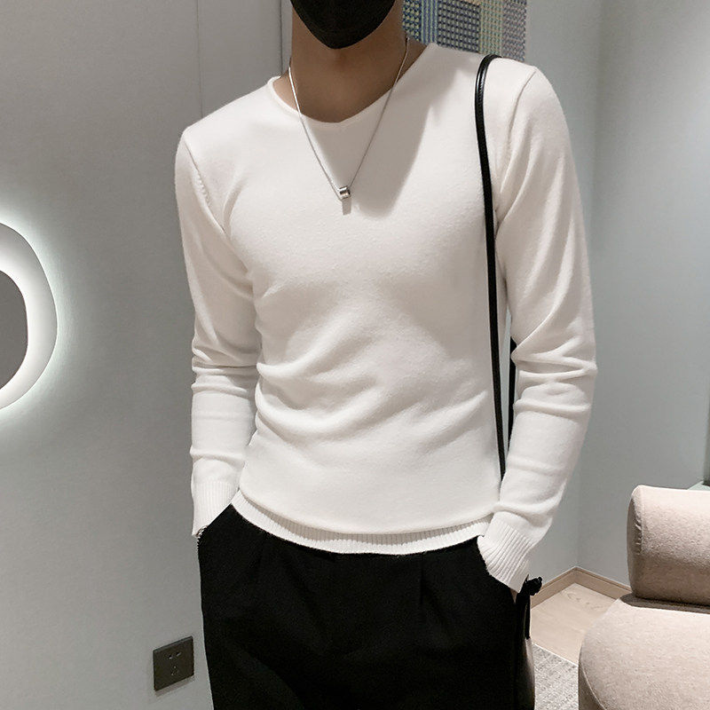小码V领套头修身长袖针织衫