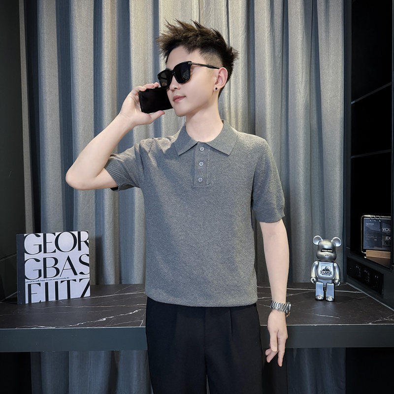 矮个子上衣针织短袖T恤男夏季潮流休闲纯色POLO衫打底衫XS155半袖