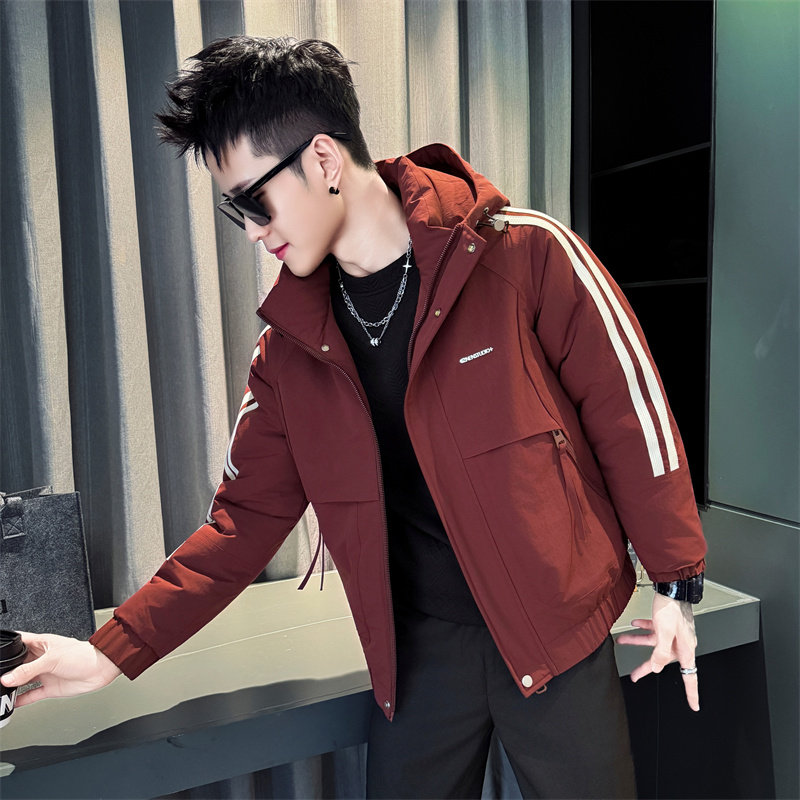 矮个子冬季加厚保暖连帽棉服男