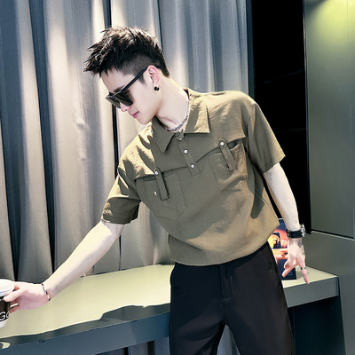 小码polo衫男夏季翻领短袖T恤S号XS码修身打底衫设计感上衣半截袖