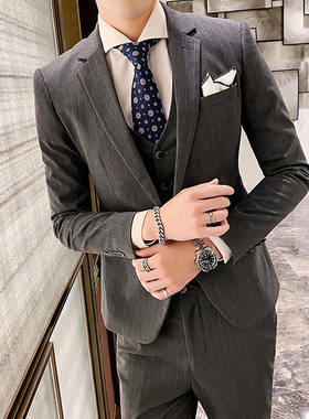 小个子正装小码XS码小号西服套装修身纯色条纹三件套新郎结婚礼服