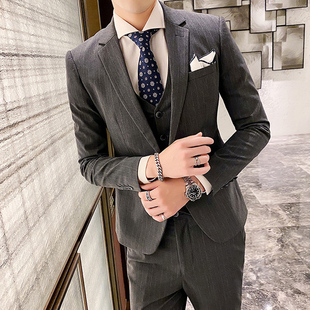 小个子正装小码XS码小号西服套装修身纯色条纹三件套新郎结婚礼服