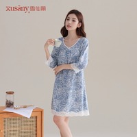 XUSANY/雪仙丽女士夏季居家睡裙莫代尔棉质睡裙小印花可外穿睡裙