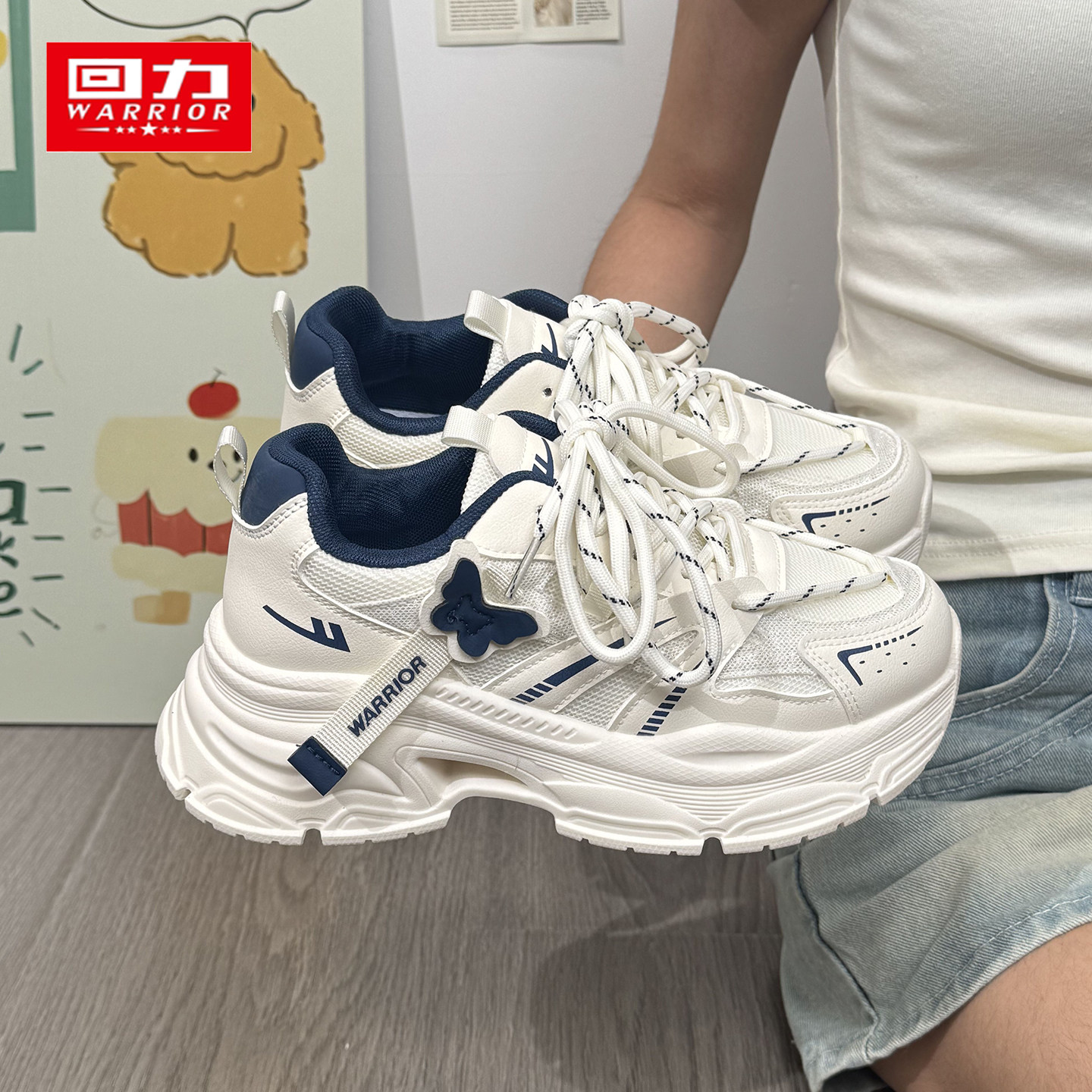 回力新款蝴蝶结老爹鞋女鞋网面鞋