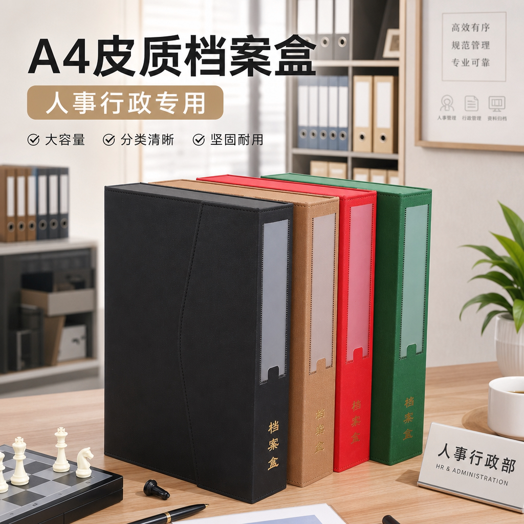 A4仿布纹皮质档案盒磁吸扣翻盖