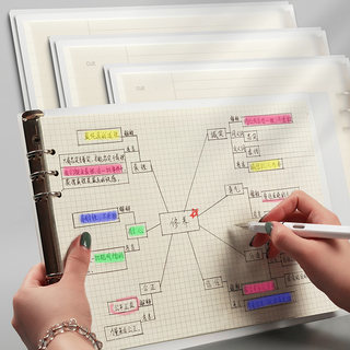 透明塑面活页本A4大笔记本子ins风超厚横向网格方格康奈尔可拆卸思维导图笔记本子线圈简约大学生考研日记本