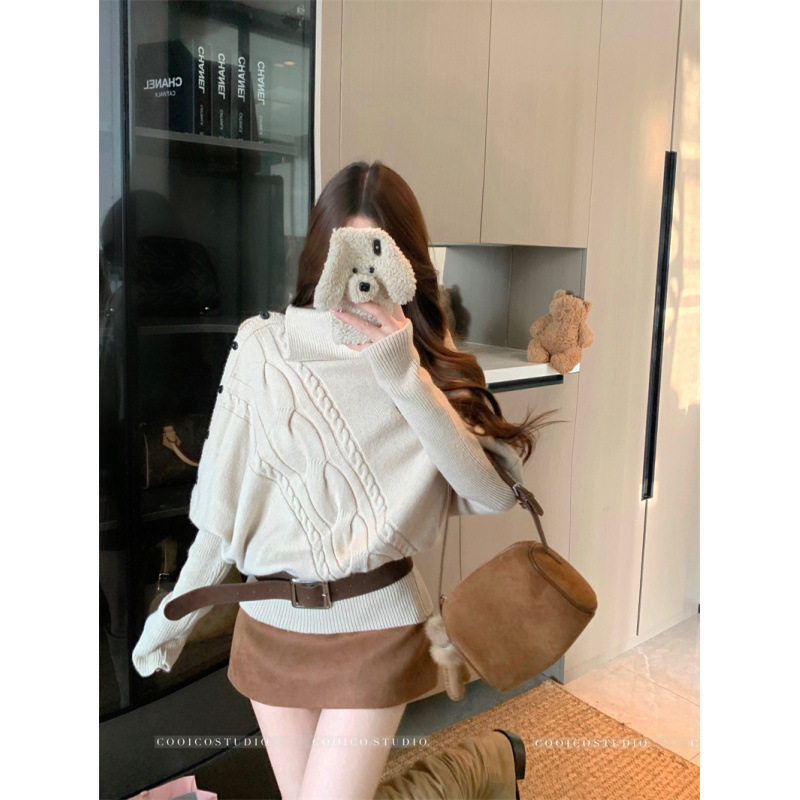 实拍实价 高领毛衣女秋冬慵懒感长袖上衣设计感韩系针织衫