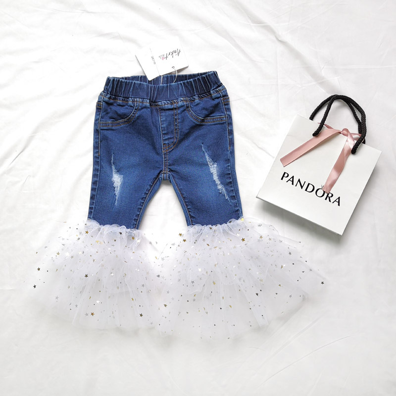 夏季网纱拼接牛仔裙裤重工童装