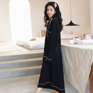 莫代尔衬衫睡裙女春秋冬季性感大码长款过膝家居服带胸垫2023新款