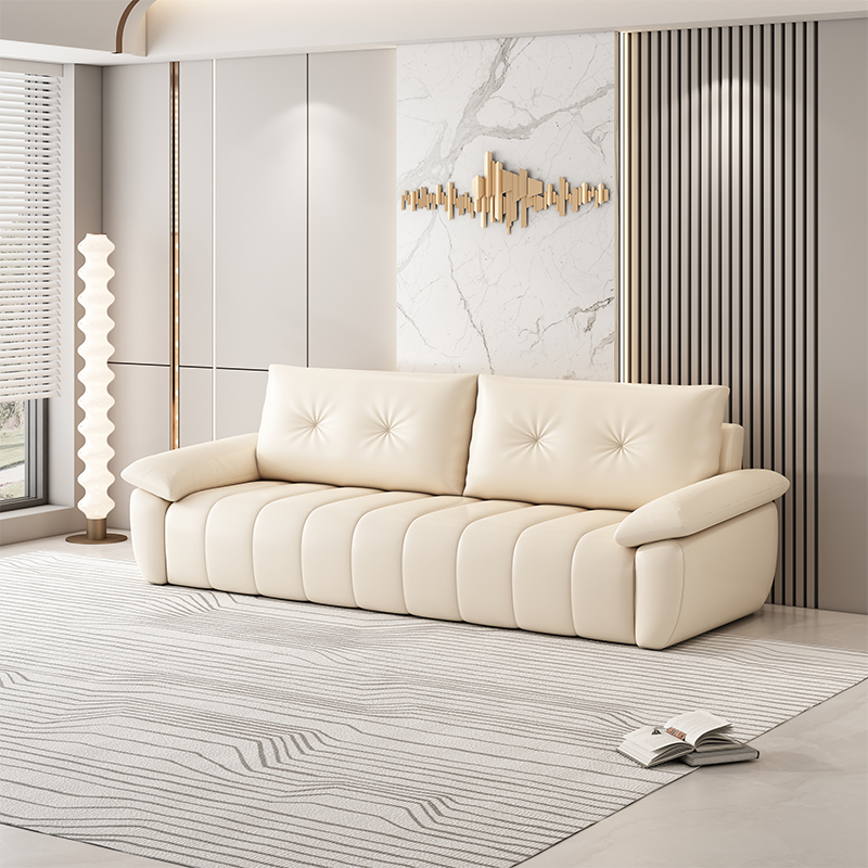 奶油风折叠沙发床两用大中小户型意式伸缩客厅多功能猫爪皮沙发