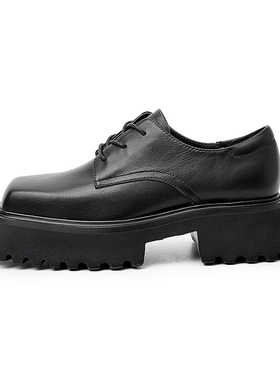 设计师品牌2023年款真皮厚底百搭松糕鞋原创方头德比鞋基础款单鞋