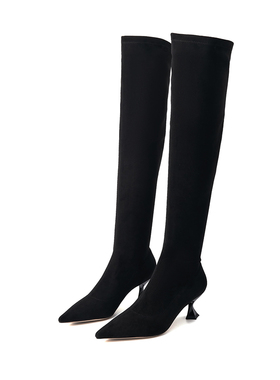 STOOSHE设计师款2022秋新品时尚绒布防滑落过膝长靴女高跟弹力靴