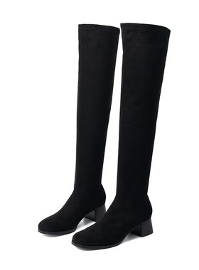 STOOSHE设计师款2022秋新品时尚绒布防滑落过膝长靴女高跟弹力靴