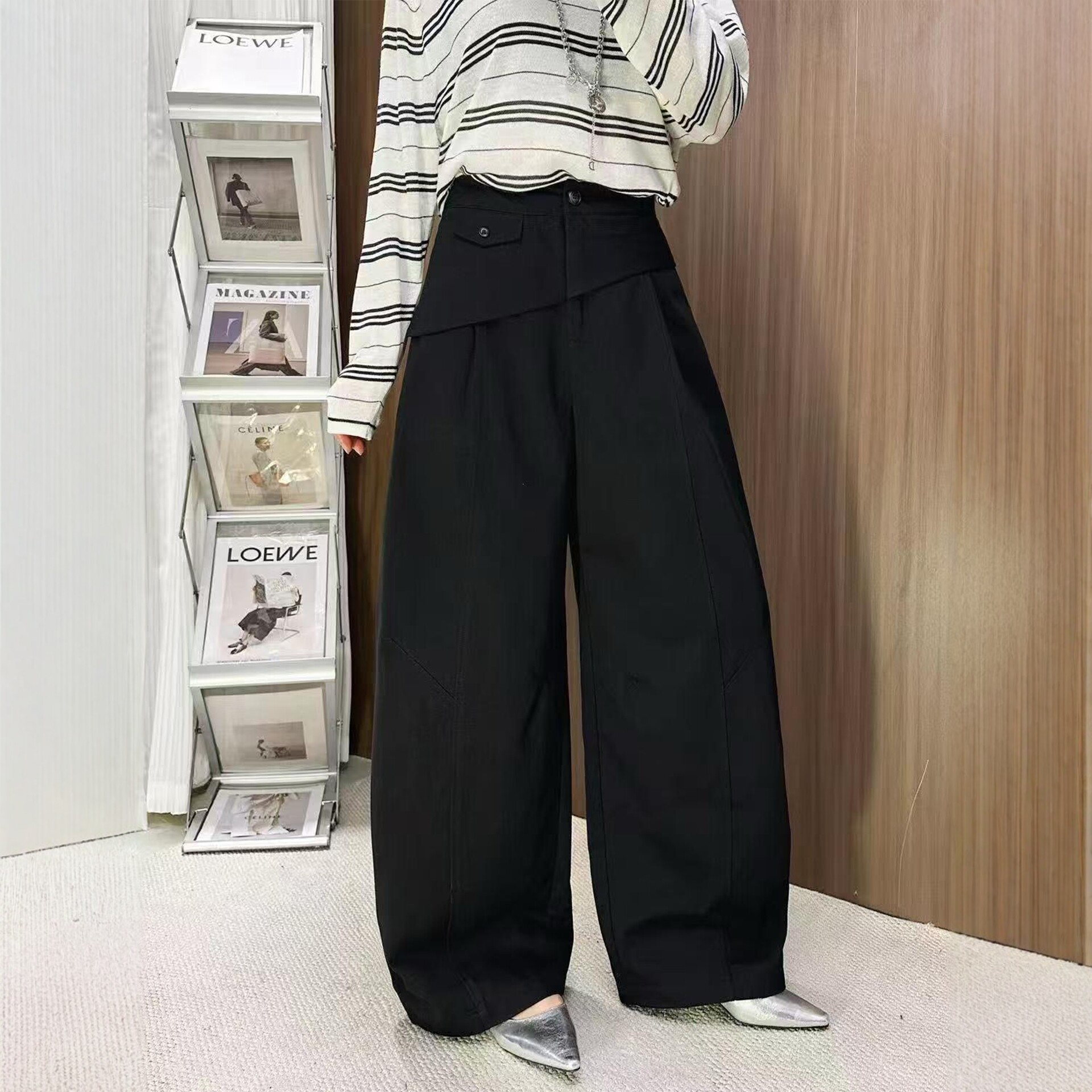 南油欧货2026秋季时尚假腰封OL阔腿裤女高腰压褶设计感西装长裤潮