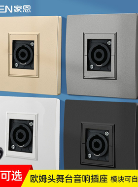 家恩 暗装86型灰色一位4芯功放欧姆头音频音箱插座金色四芯欧洲头