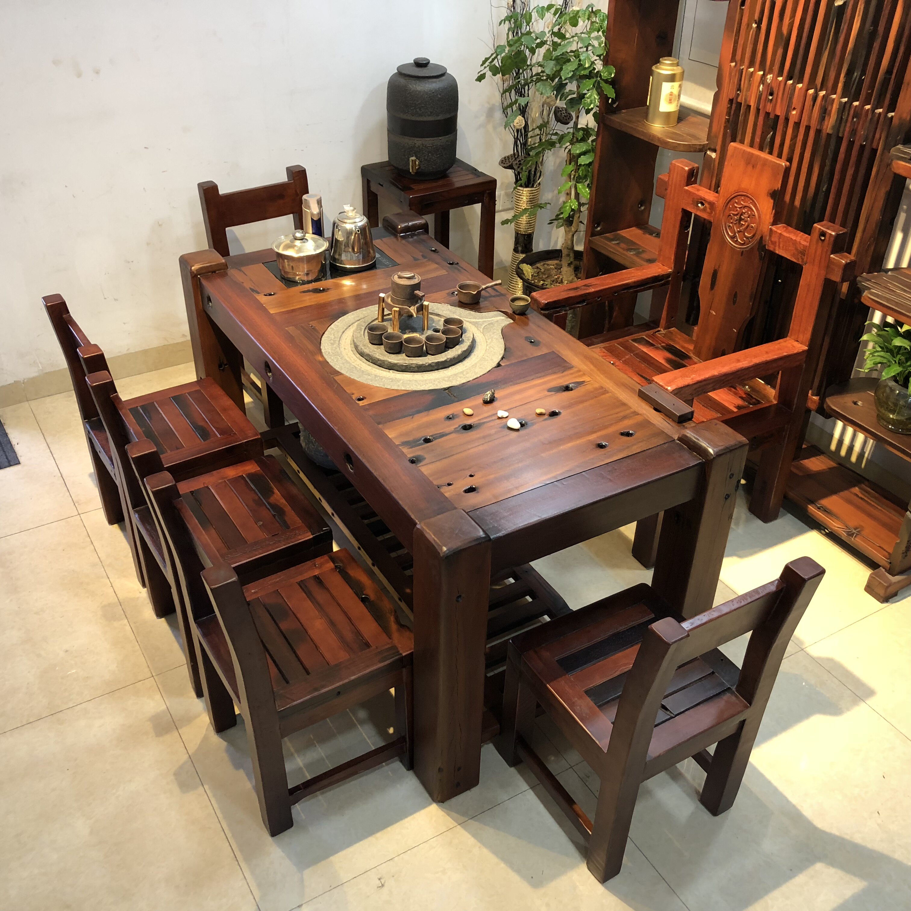 老船木茶桌椅组合实木客厅阳台功夫茶台简约现代中式古典泡茶家具