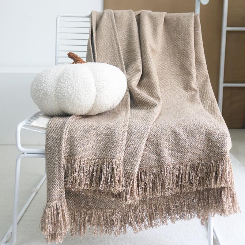 新中式浅棕色床尾巾民宿侘寂风床尾毯沙发搭毯酒店床旗复古毯子