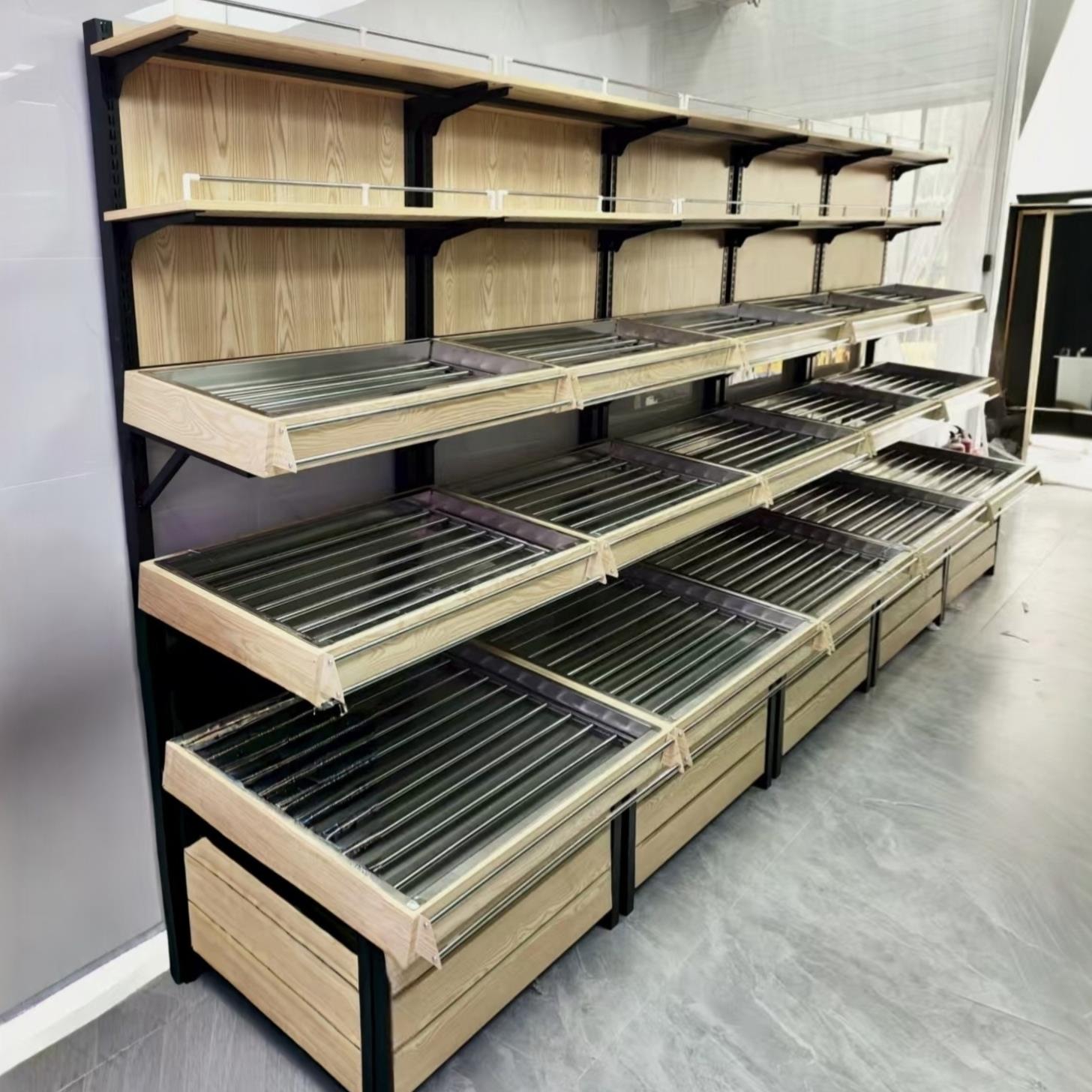 超市蔬菜水果生鲜展示架不锈钢果蔬架猪肉台剁骨台商用单双层货架