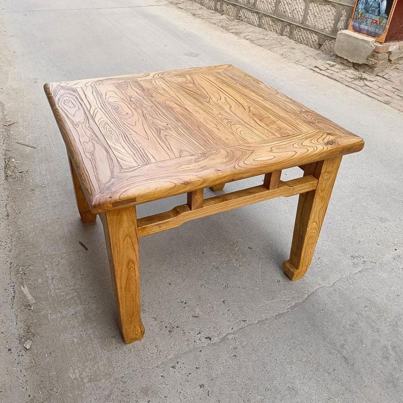 老榆木茶桌中式餐桌禅意复古民俗马蹄书桌简约四方原木仿古八仙桌